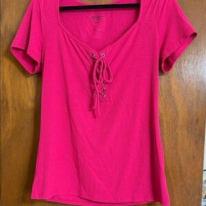 Torrid Fuchsia Lace-Up Short Sleeve Tee